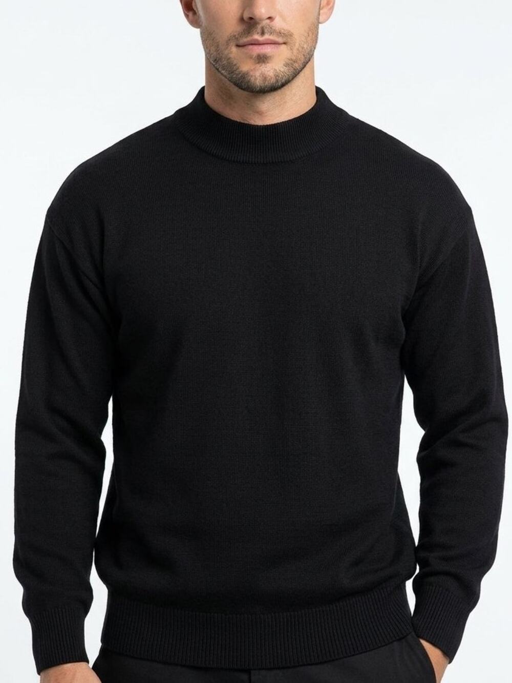 Vintage Cortina Italia 100% Merino Wool Black Mock Neck Knit Sweater Minimalist